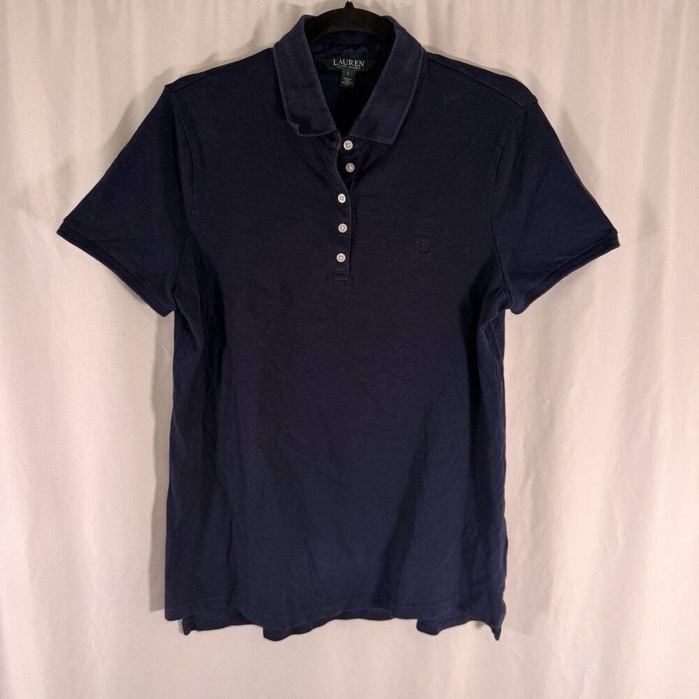 Lauren Ralph Lauren Polo Women's Large Navy Blue Short Sleeve Cotton Blend